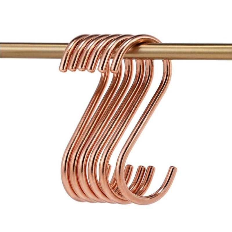 WEKBOSS 8 Pieces Copper S Hook Rose Gold Brass S Hooks for Hanging Pot Rack Pan 3.7In Heavy Duty Kitchen Garden Shower Purpose Storage Hooks Hangers(for 0.94" Rod) - Image 1